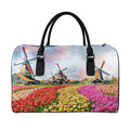Tulip Field Print Leather Duffel Bag