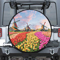 Tulip Field Print Leather Spare Tire Cover