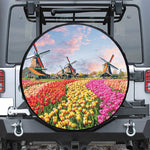Tulip Field Print Leather Spare Tire Cover