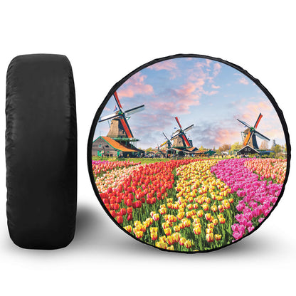 Tulip Field Print Leather Spare Tire Cover