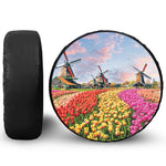 Tulip Field Print Leather Spare Tire Cover