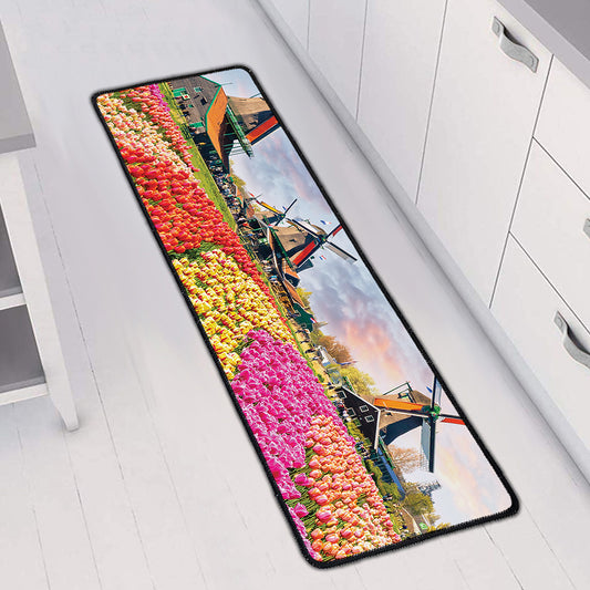 Tulip Field Print Long Kitchen Mat