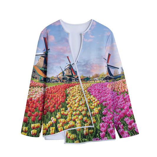Tulip Field Print Long Sleeve Short Coat