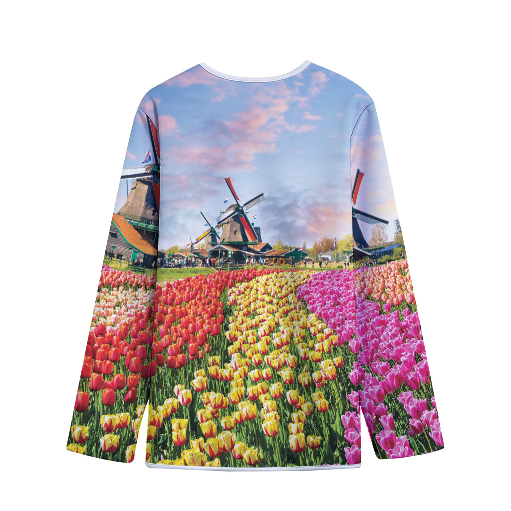 Tulip Field Print Long Sleeve Short Coat