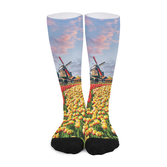 Tulip Field Print Long Socks