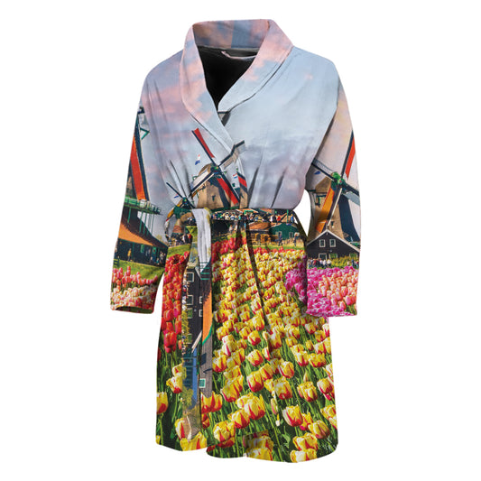 Tulip Field Print Men's Bathrobe