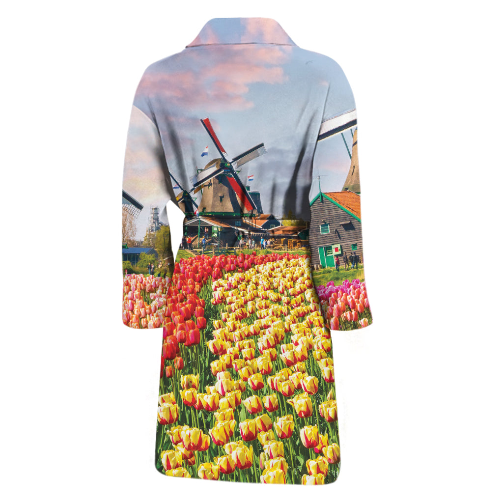Tulip Field Print Men's Bathrobe