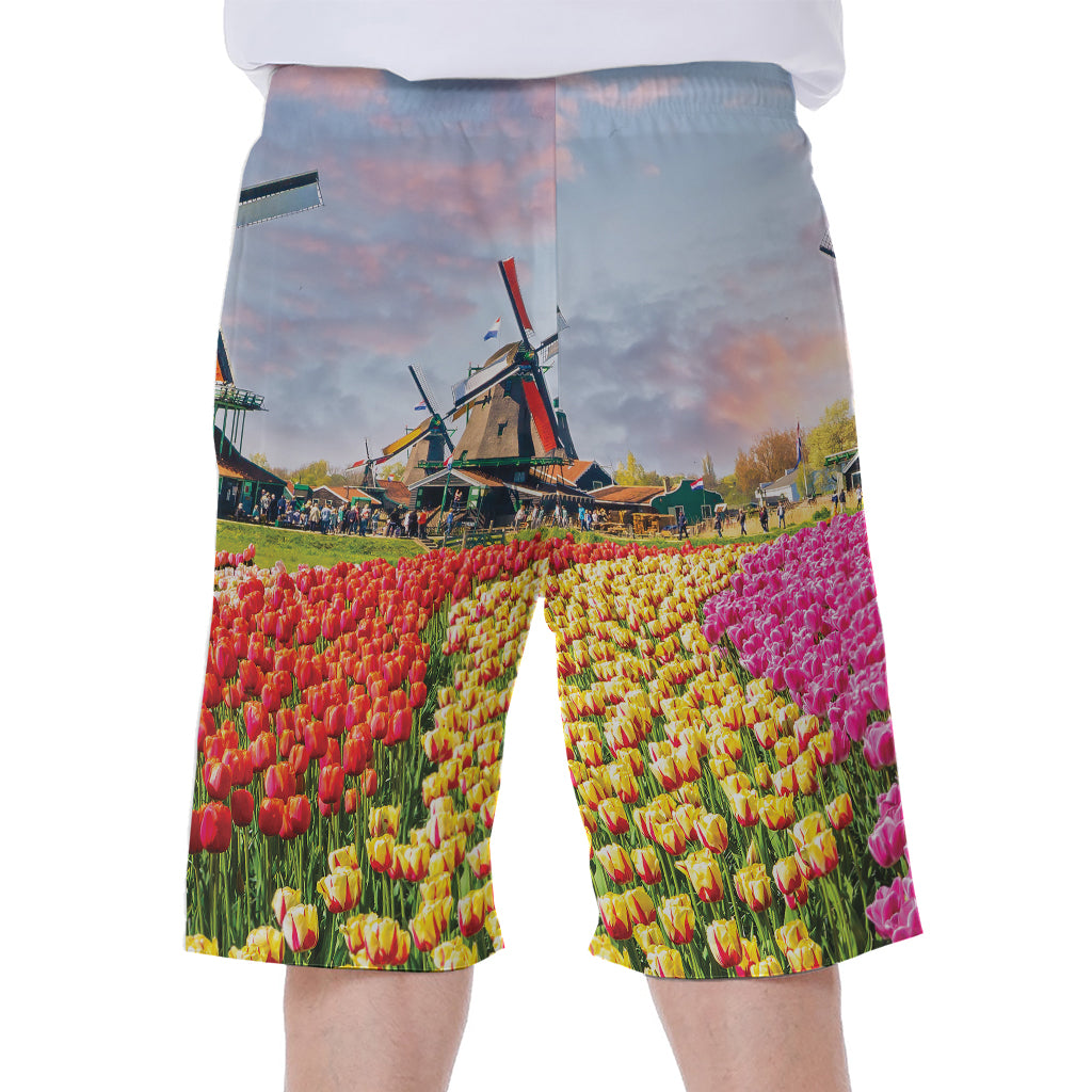 Tulip Field Print Men's Beach Shorts