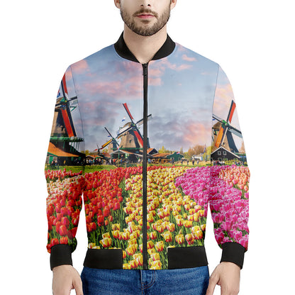 Tulip Field Print Men's Bomber Jacket