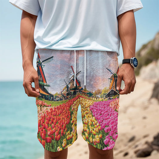 Tulip Field Print Men's Cargo Shorts
