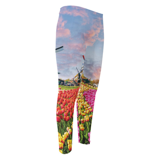 Tulip Field Print Men's Compression Pants