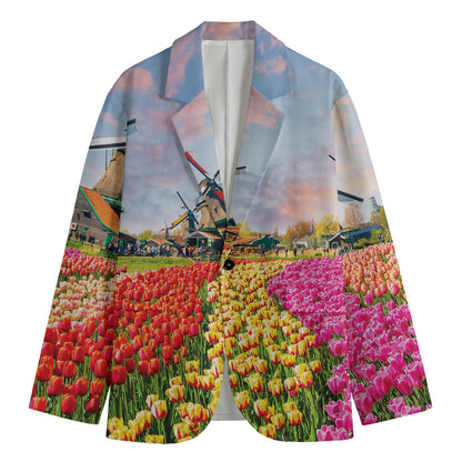 Tulip Field Print Men's Cotton Blazer