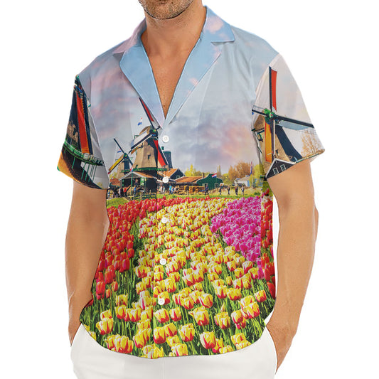 Tulip Field Print Men's Deep V-Neck Shirt