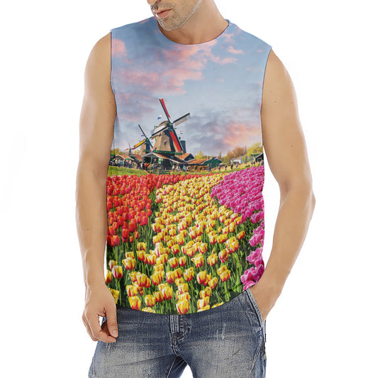 Tulip Field Print Men's Fitness Tank Top