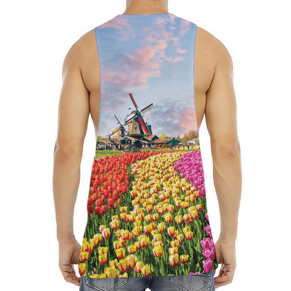Tulip Field Print Men's Muscle Tank Top