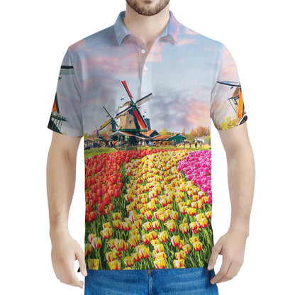 Tulip Field Print Men's Polo Shirt