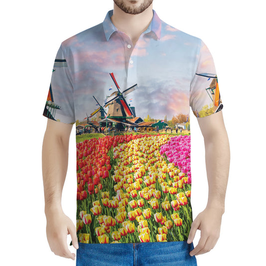 Tulip Field Print Men's Polo Shirt