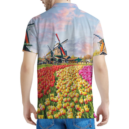 Tulip Field Print Men's Polo Shirt