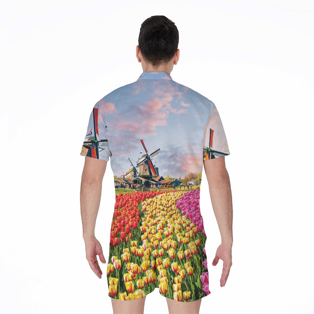Tulip Field Print Men's Rompers