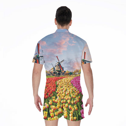 Tulip Field Print Men's Rompers