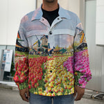 Tulip Field Print Men's Shirt Jacket