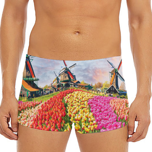 Tulip Field Print Men's Short Boxer Briefs
