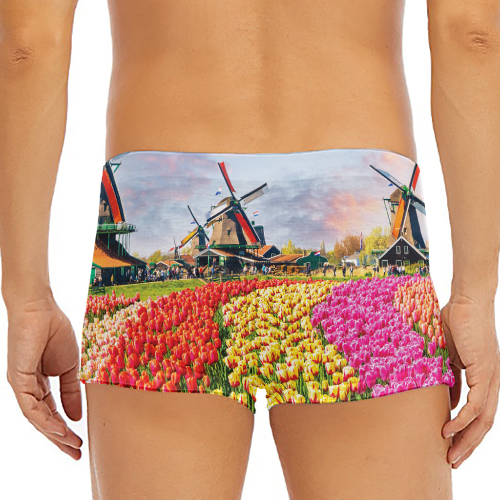 Tulip Field Print Men's Short Boxer Briefs