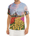 Tulip Field Print Men's Short Sleeve Rash Guard