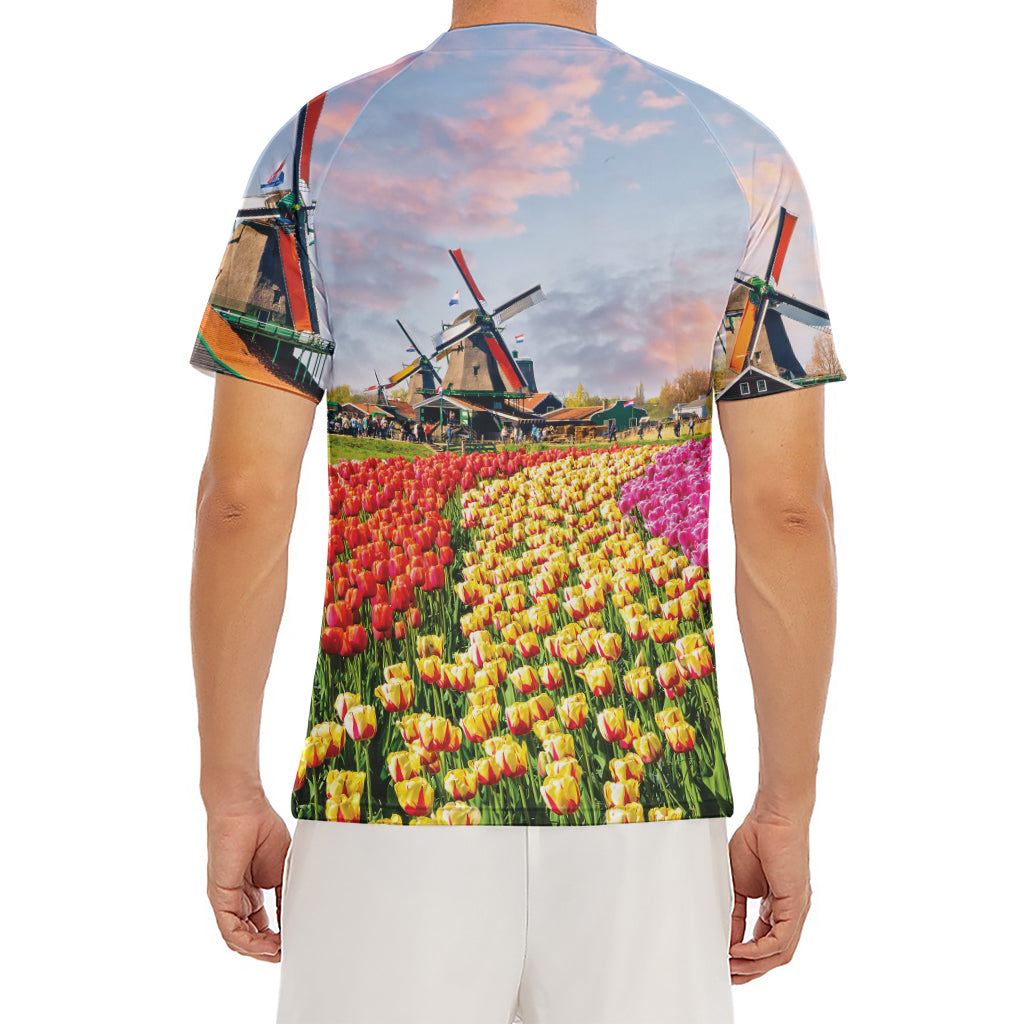 Tulip Field Print Men's Short Sleeve Rash Guard