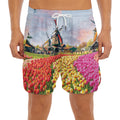 Tulip Field Print Men's Split Running Shorts