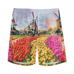 Tulip Field Print Men's Sports Shorts