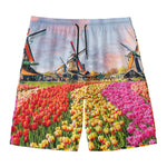 Tulip Field Print Men's Swim Trunks
