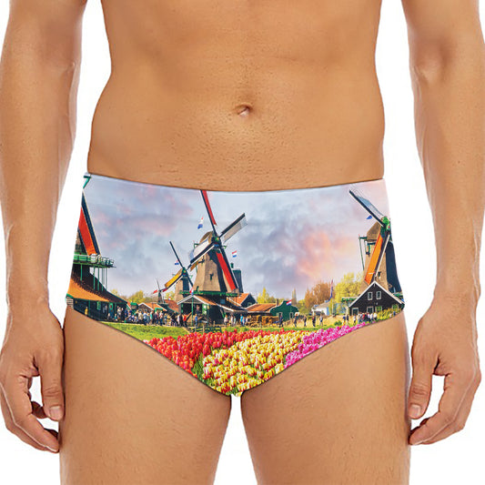Tulip Field Print Men's Triangle Swim Briefs