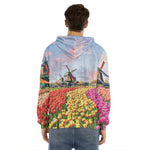 Tulip Field Print Men's Velvet Pullover Hoodie