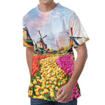 Tulip Field Print Men's Velvet T-Shirt