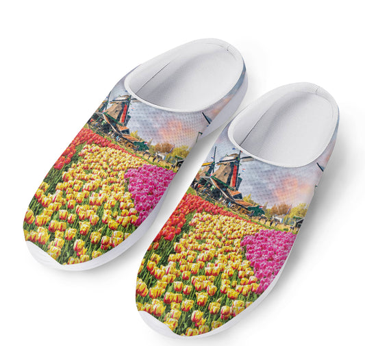 Tulip Field Print Mesh Casual Shoes