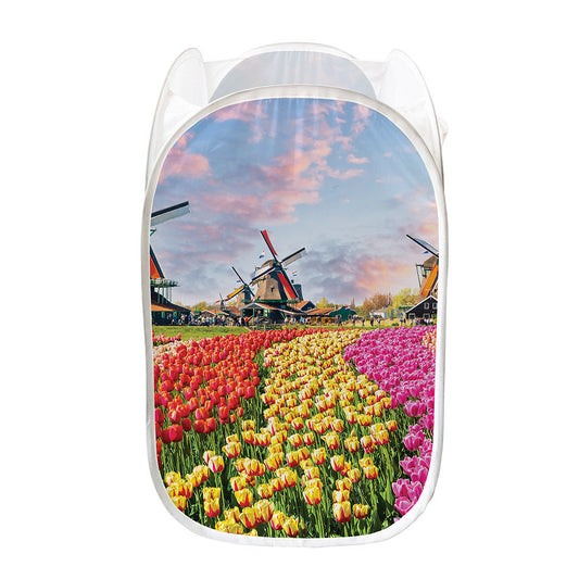Tulip Field Print Mesh Laundry Hamper