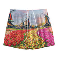 Tulip Field Print Mesh Shorts