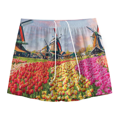 Tulip Field Print Mesh Shorts