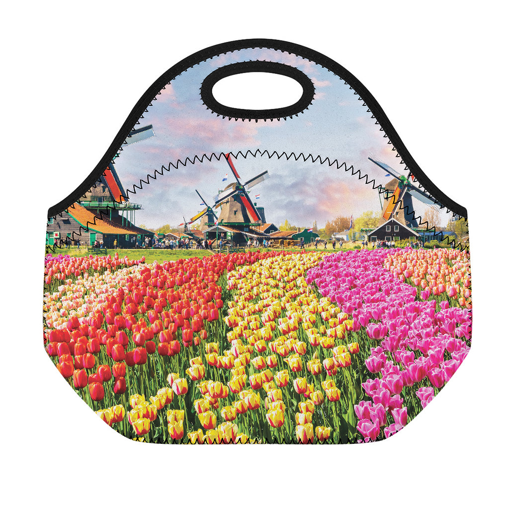 Tulip Field Print Neoprene Lunch Bag