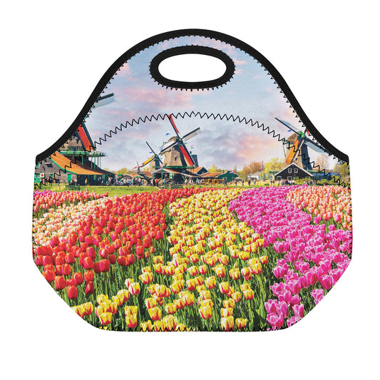 Tulip Field Print Neoprene Lunch Bag