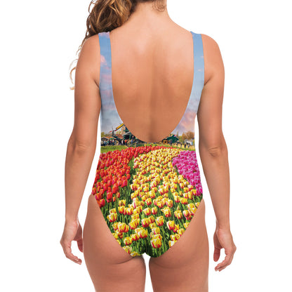 Tulip Field Print One Piece Swimsuit