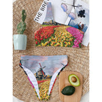 Tulip Field Print One Shoulder Bikini Top