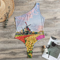 Tulip Field Print One Shoulder Bodysuit