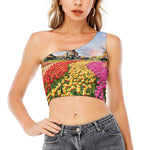 Tulip Field Print One Shoulder Crop Top