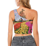 Tulip Field Print One Shoulder Crop Top