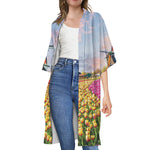 Tulip Field Print Open Front Beach Cover Up