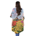 Tulip Field Print Open Front Beach Cover Up
