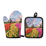 Tulip Field Print Oven Mitt And Pot Holder Set
