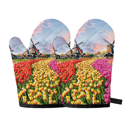 Tulip Field Print Oven Mitts